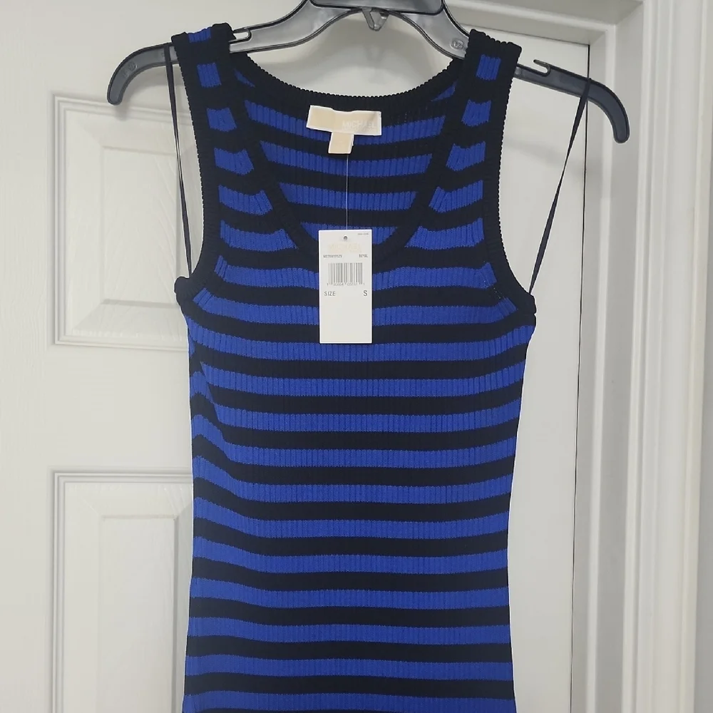Michael Kors Blue and Black Striped Midi Dress